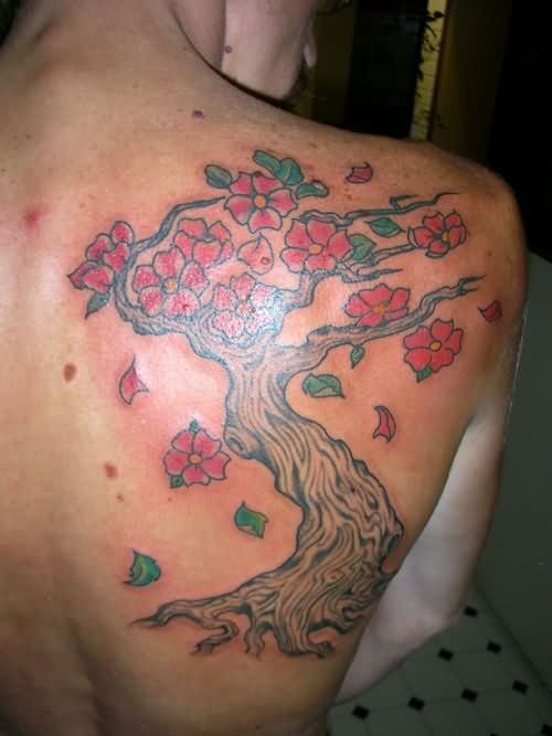 Right Back Shoulder Cherry Blosoom Tree Tattoo